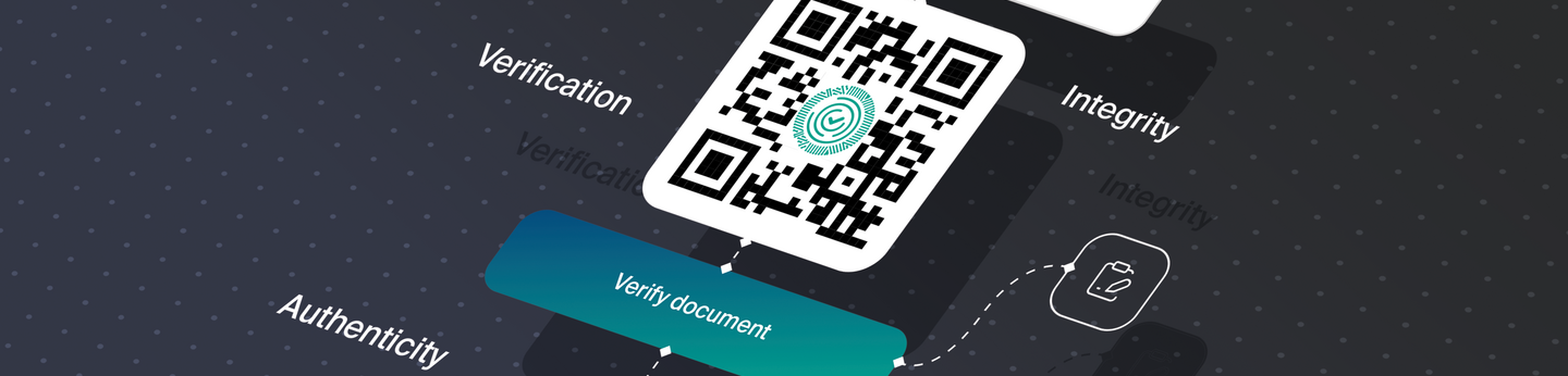 QR code branching out into buttons for document verification using Certus