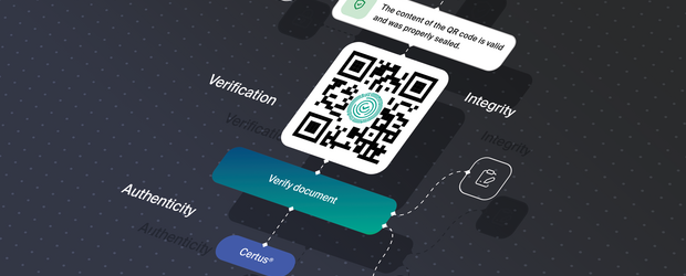 QR code branching out into buttons for document verification using Certus