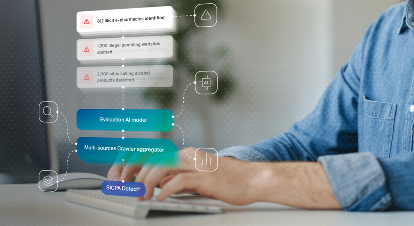 Human use of laptop with the digital interface of SICPA Detect